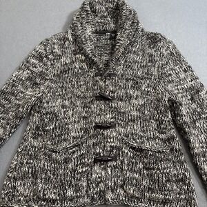 SWEATER JACKET WOOL‎ WOMEN LRG CARDIGAN Moda  Chunky Knit Toggle BLACK